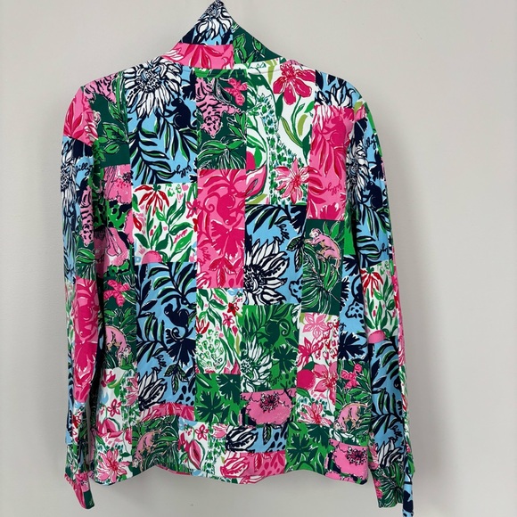 Lilly Pulitzer Elani 50+ Party Punch Patch Print Point Collar long Sleeve Size M - Picture 3 of 10